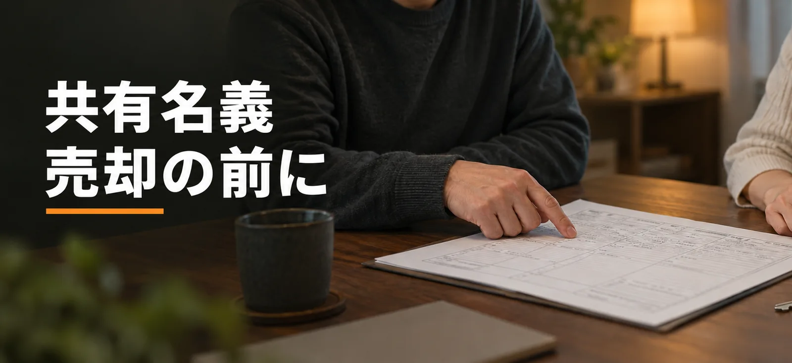 共有名義の家について二人で資料を確認する説明用イメージ画像。実際のお客様や取引物件ではありません